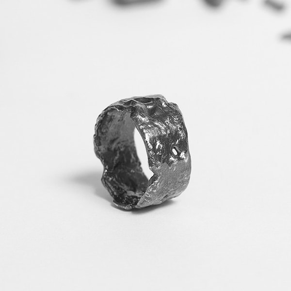 Meteorite ring Black silver ring Silver ring Asteroid ring Blackened silver ring Unique mens ring Space silver ring Galaxy ring Gift for men