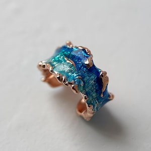 Colorful Sea Wave Ear Cuff - Blue Enamel Beach Jewelry Gold Ear Cuff for Beach Lovers Beachy and Vibrant Summer Accessory Silver cuff