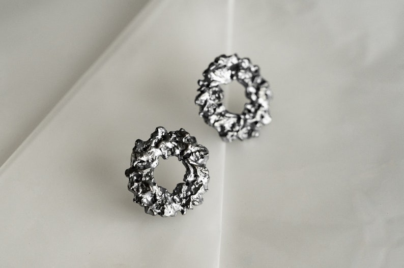 Black asteroid studs Space rock earrings Celestial jewelry Silver studs Asteroid earrings Cosmos earrings Space earrings Dark silver studs image 3