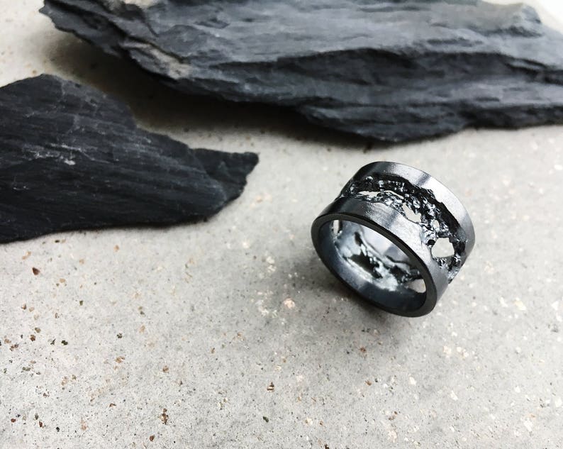 Thunderstorm ring Blackened silver ring Mens ring Wide silver ring Dark silver ring Storm ring Ring with holes Big silver ring Unusual ring image 7