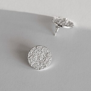 Textured silver earrings Big earrings Flat circle earrings Stud silver earrings Extra large earrings Disc earrings Flat round earrings image 9