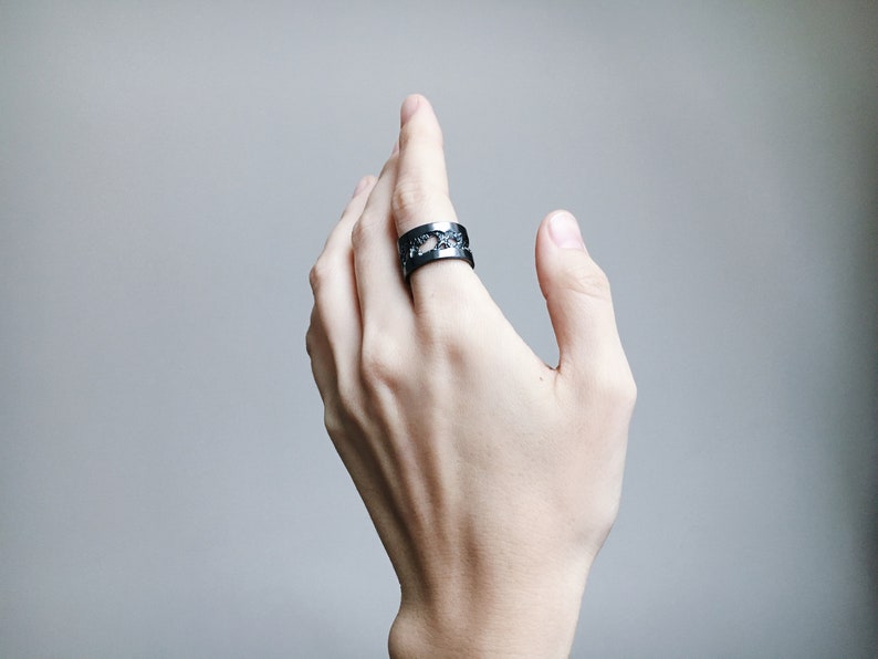 Thunderstorm ring Blackened silver ring Mens ring Wide silver ring Dark silver ring Storm ring Ring with holes Big silver ring Unusual ring image 6