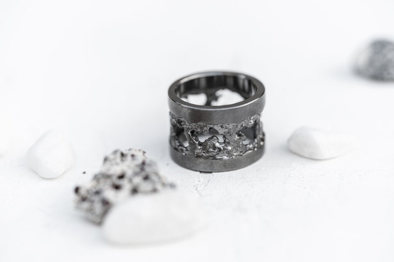 Thunderstorm ring Blackened silver ring Mens ring Wide silver ring Dark silver ring Storm ring Ring with holes Big silver ring Unusual ring image 4