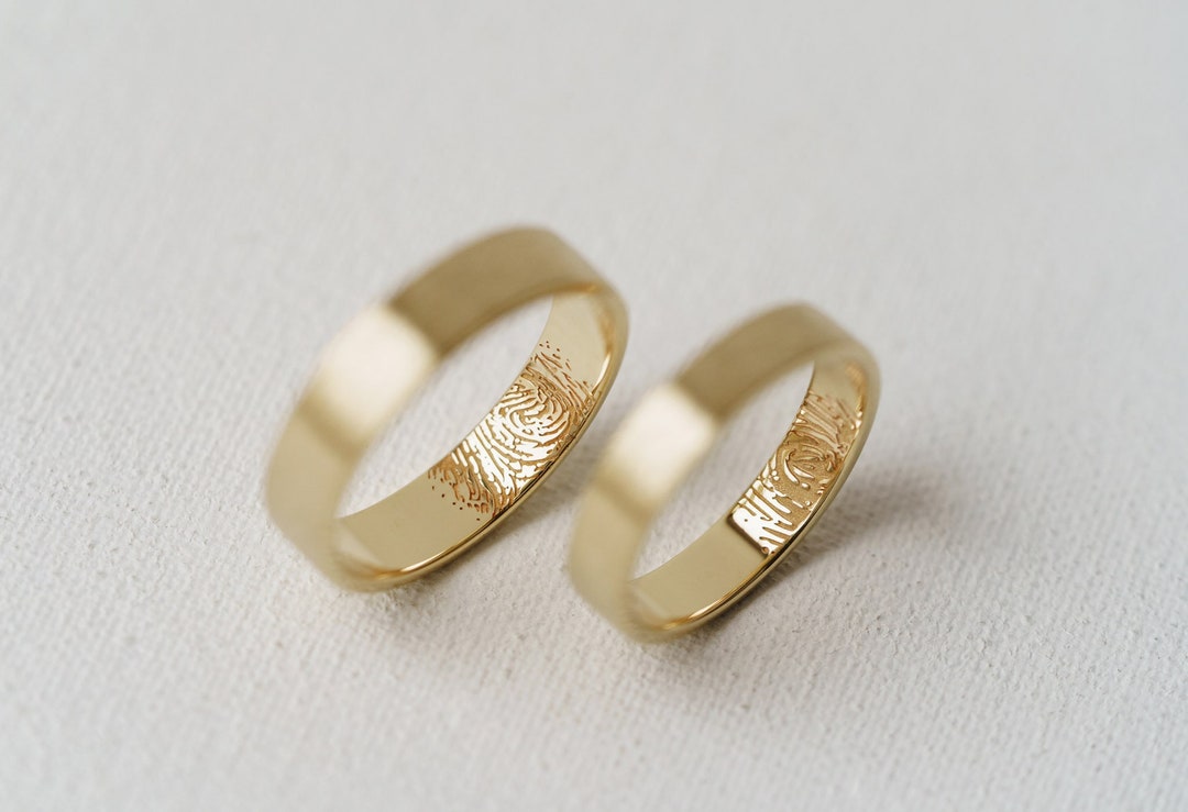 Set di fedi nuziali in oro 14k con impronta digitale: anelli di