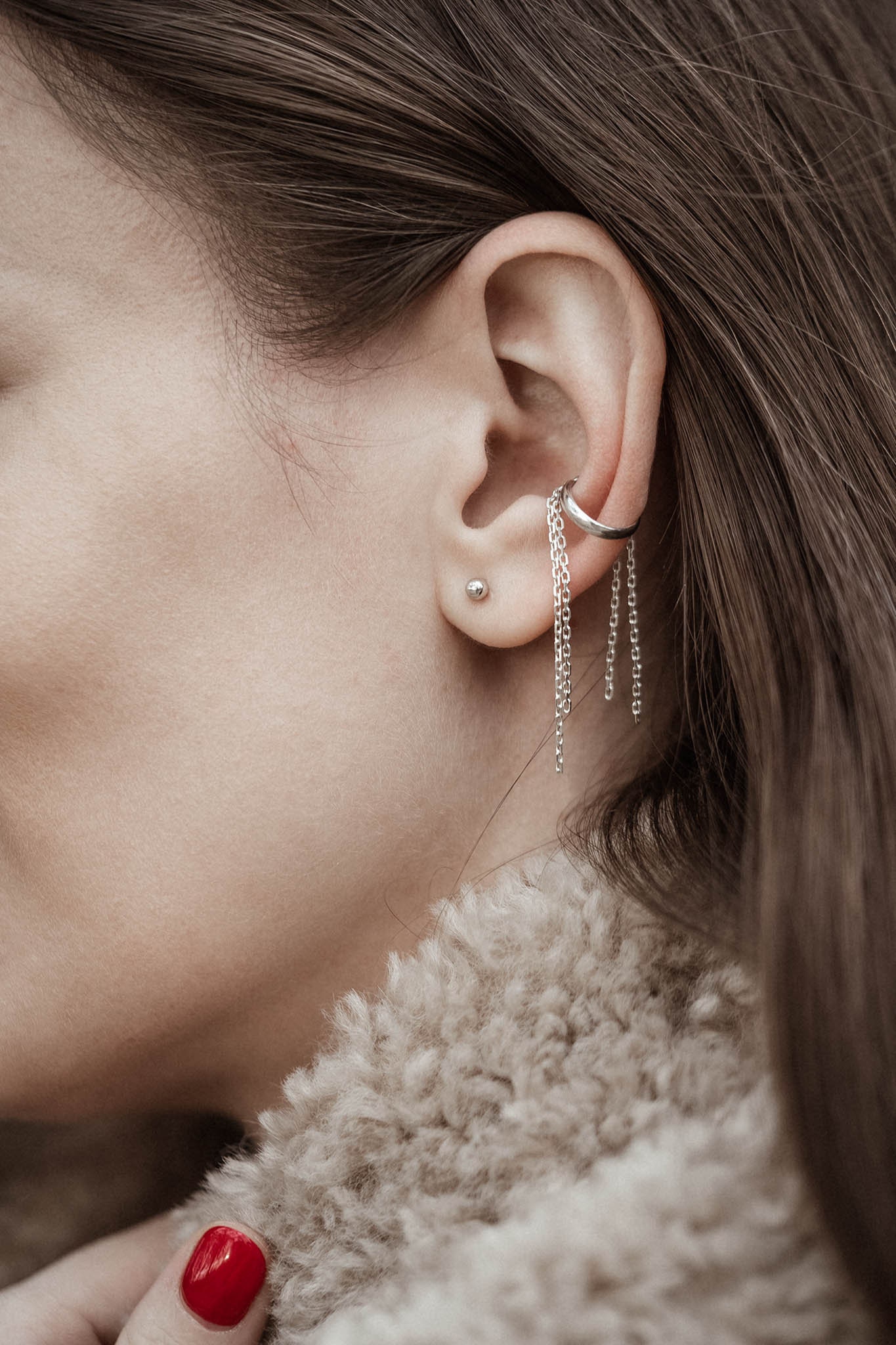 GARNI ガルニ / Sei-ma Ear Cuff - L - SILVER Silver Ear Cuff With 4 Chains Mono Earring on Chains No