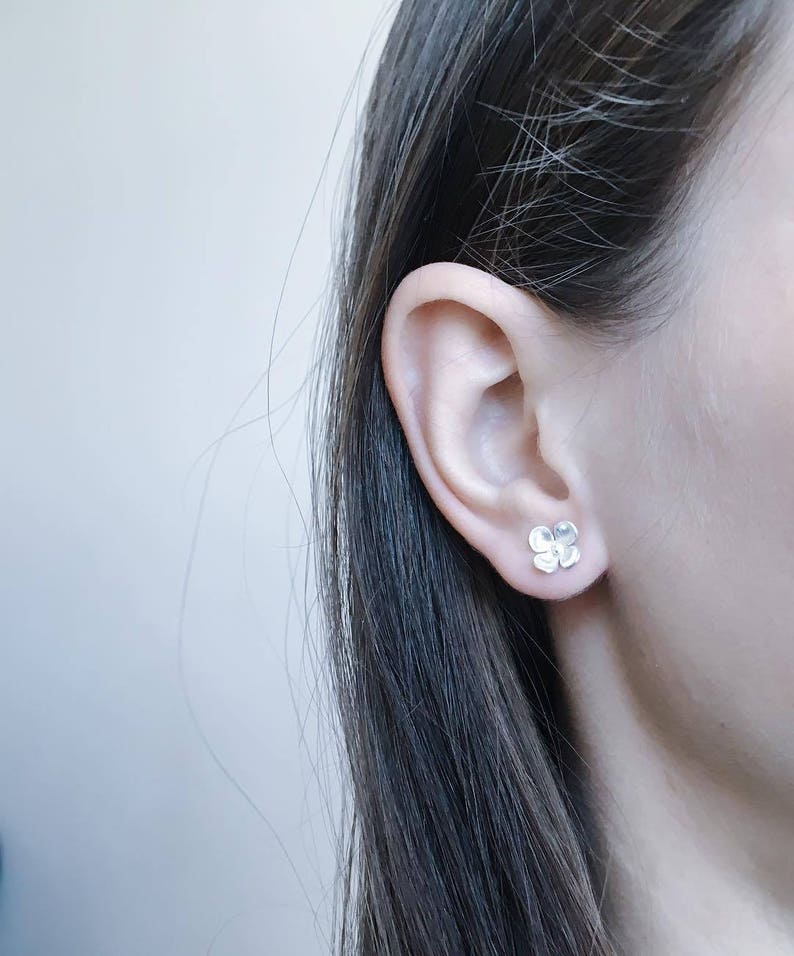 Flower silver earrings Floral earrings Basic silver studs Dark flower earrings Floral silver studs Everyday silver studs Light flower studs image 2