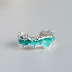 Blaue Meereswelle Ohrmanschette Blaue Manschette Grüne Manschette Sommer Ohrmanschette Silber Ohrmanschette Strand Schmuck Bunte Emaille Manschette Ozean Ohrmanschette