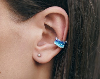 Sea wave earcuff Sea cuff Enamel cuff Blue cuff Green cuff Summer earcuff Silver earcuff Beach jewelry Colorful enamel cuff Ocean earcuff