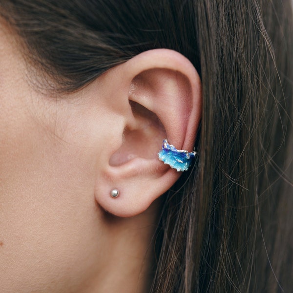 Sea wave earcuff Sea cuff Enamel cuff Blue cuff Green cuff Summer earcuff Silver earcuff Beach jewelry Colorful enamel cuff Ocean earcuff