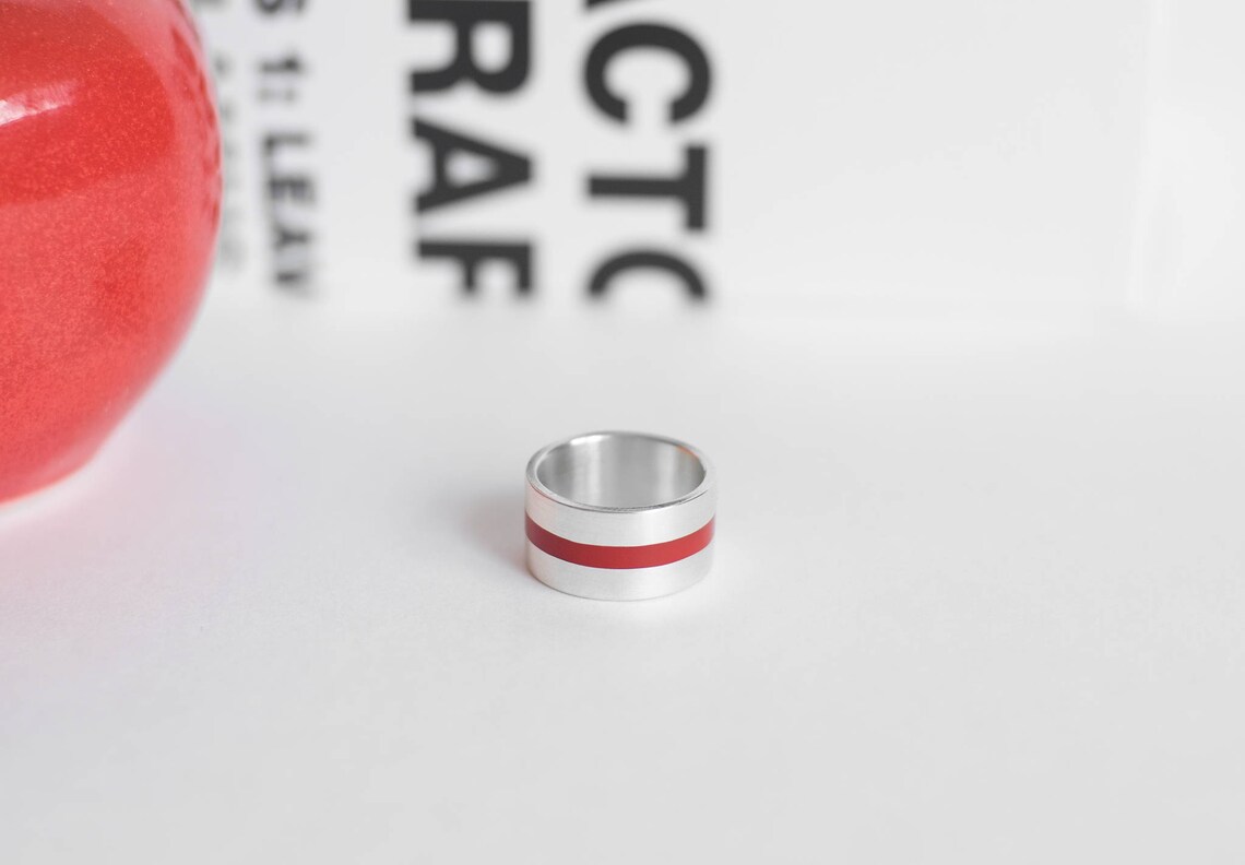 Red Line Ring Stripe Ring Minimalist Ring Statement Ring Wide Etsy
