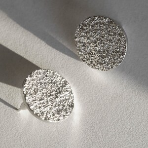 Textured silver earrings Big earrings Flat circle earrings Stud silver earrings Extra large earrings Disc earrings Flat round earrings image 8