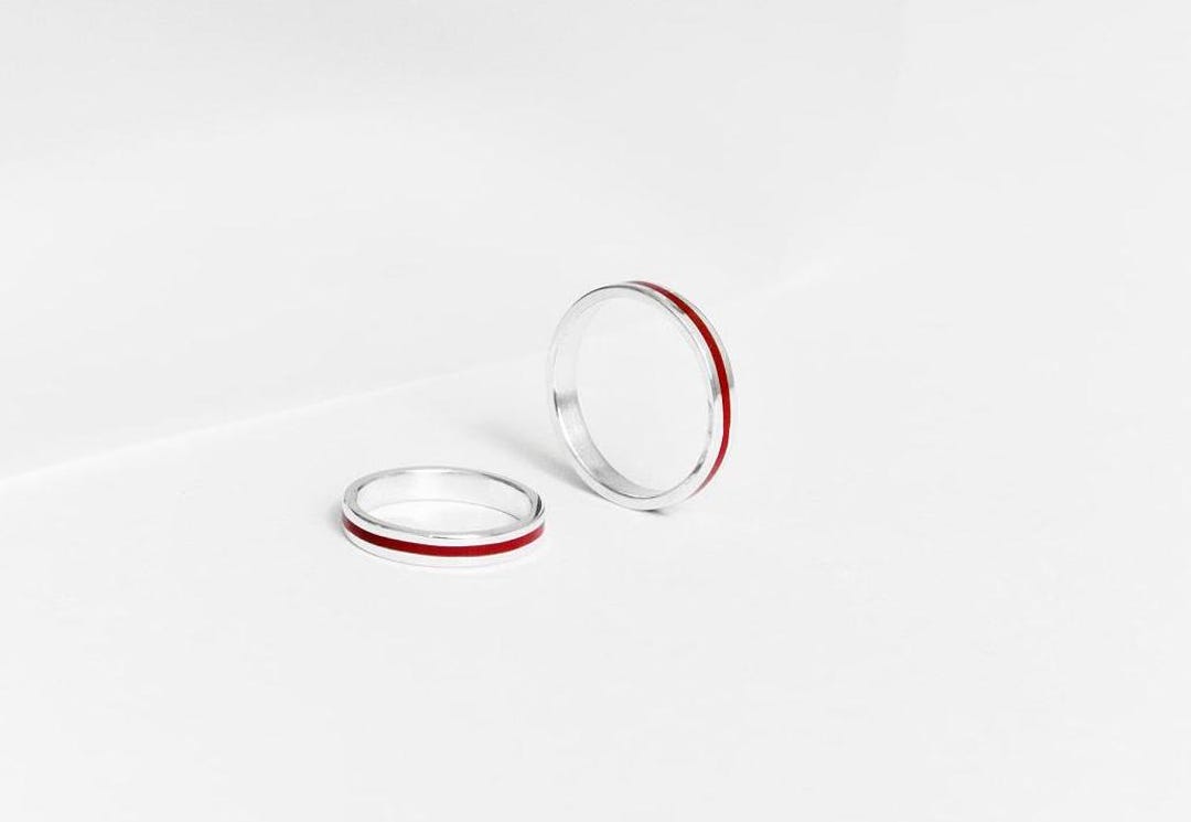 Redline Rings 14k Gold Red Line Ring: Minimalist Artisan Jewelry - Etsy