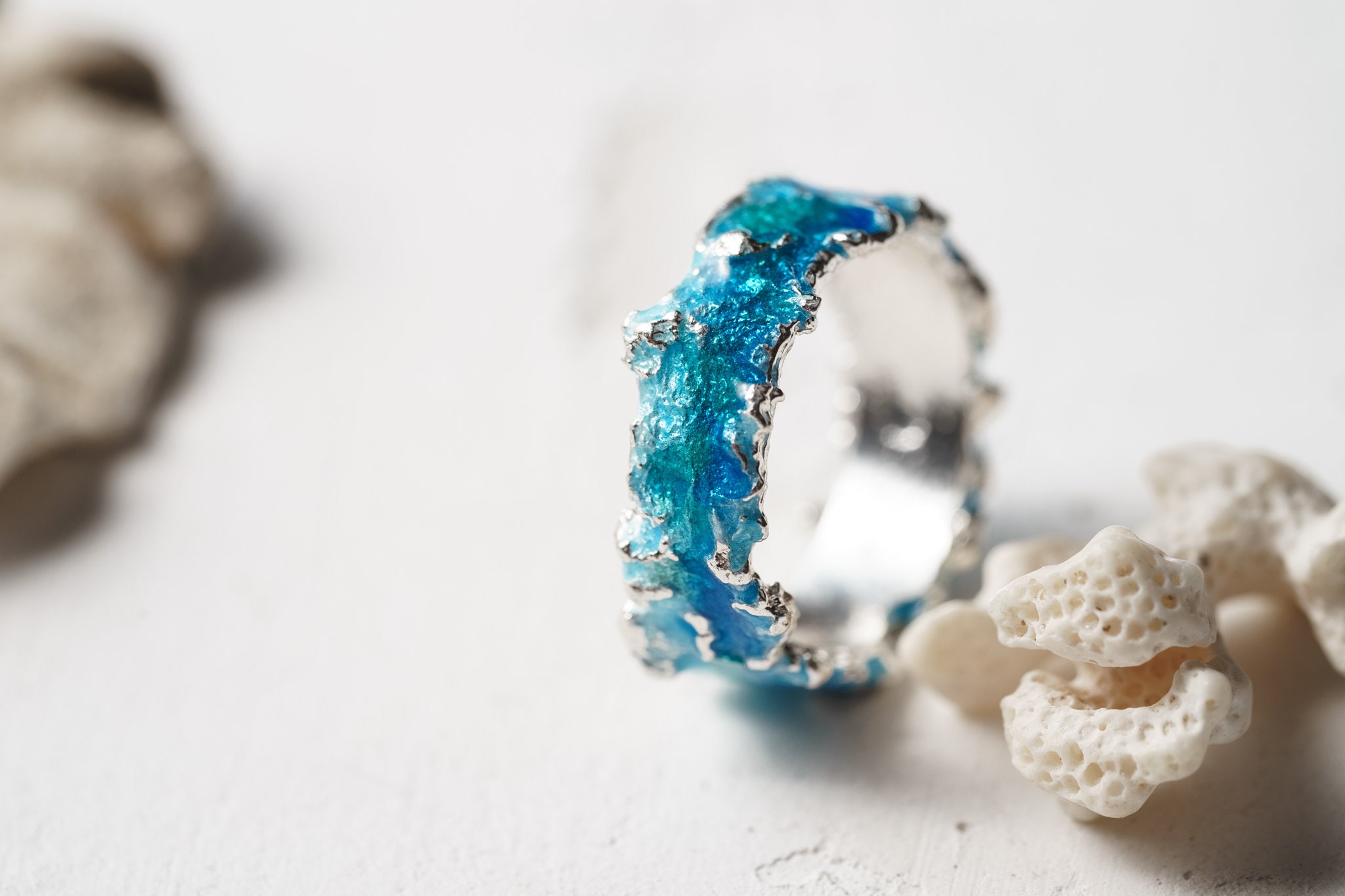 Wave ring Unique wedding rings Anniversary rings Engagement rings Blue ring Green ring Dainty ring Beach lovers Silver rings artisan jewelry