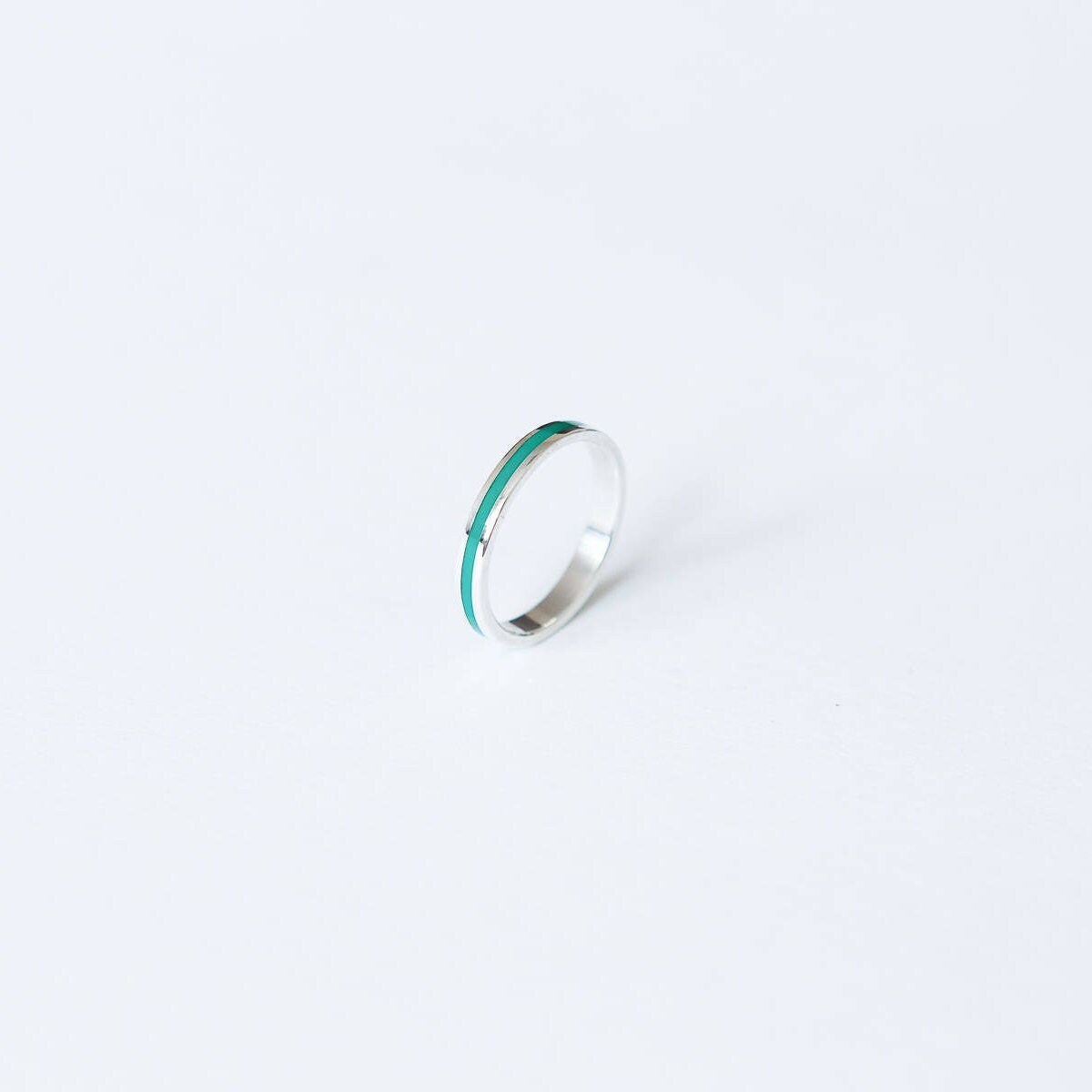 Green Enamel Sterling Silver Ring: Minimalist Striped Band