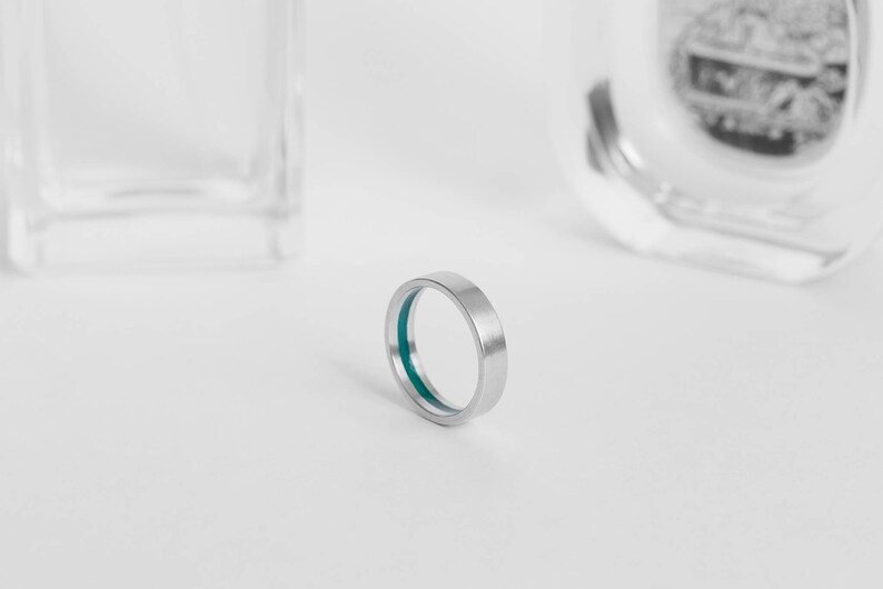 Secret Green Line ring Emerald color of enamel ring Statement jewelry for husband Thin modern minimalistic ring
