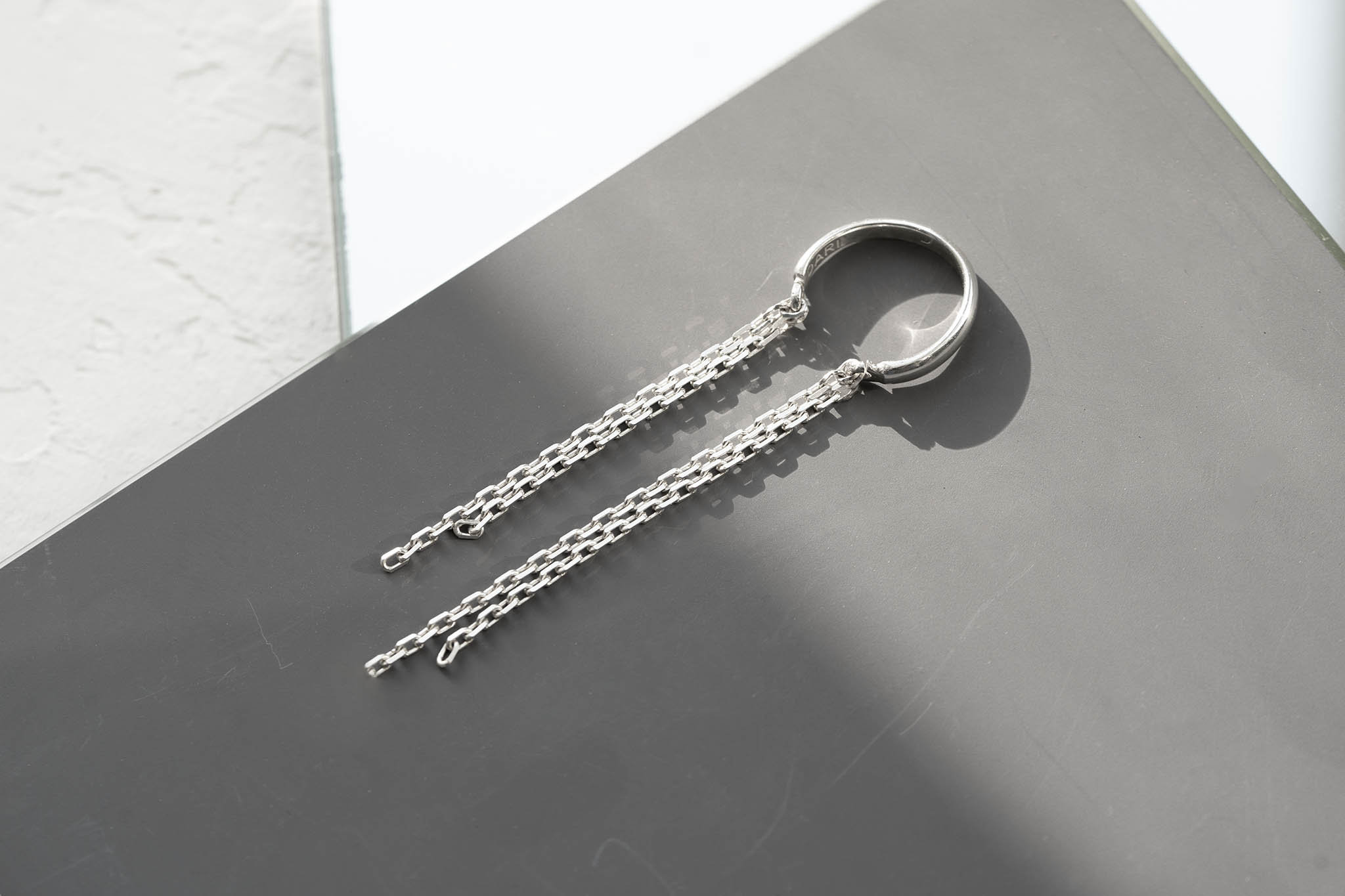 Silver Ear Cuff With 4 Chains Mono Earring on Chains No