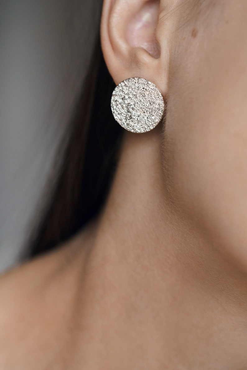 Textured silver earrings Big earrings Flat circle earrings Stud silver earrings Extra large earrings Disc earrings Flat round earrings image 2