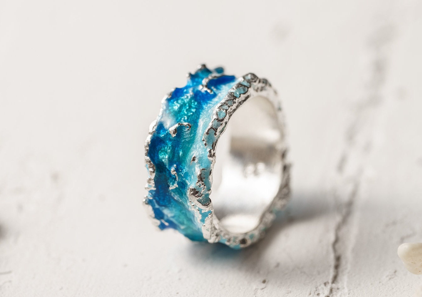 Anillo de olas anillo del océano anillo ancho bandas de boda | Etsy