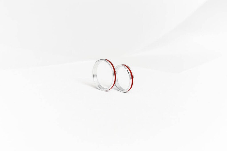 Wedding Red Line Rings Stripe Ring With Red Line Wife Red Etsy