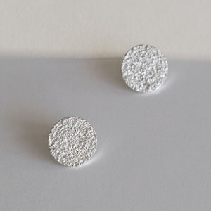 Textured silver earrings Big earrings Flat circle earrings Stud silver earrings Extra large earrings Disc earrings Flat round earrings image 5