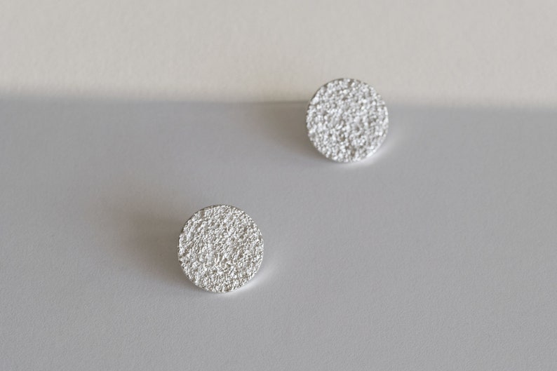 Textured silver earrings Big earrings Flat circle earrings Stud silver earrings Extra large earrings Disc earrings Flat round earrings image 5