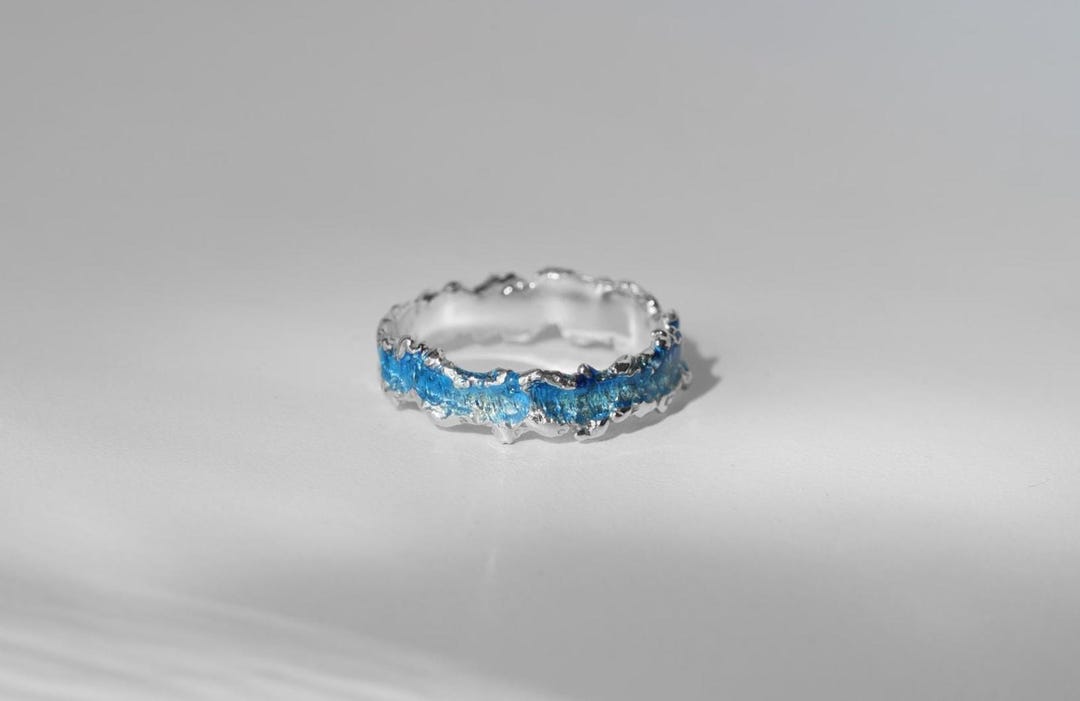 Blue Enamel Wave Ring: Sterling Silver Ocean Jewelry - Etsy