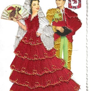 Haftowana pocztówka hiszpańska „Dama z Kordoby z matadorem”, ok. 1950 r.