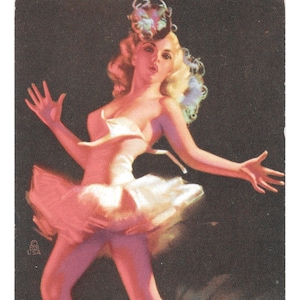 Tarjeta de mutoscopio de bailarina con correa rota, c. 1940