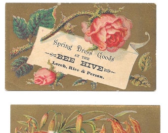 Paar Kaufhaus-Tauschkarten mit Blumenmuster, ca. 1880