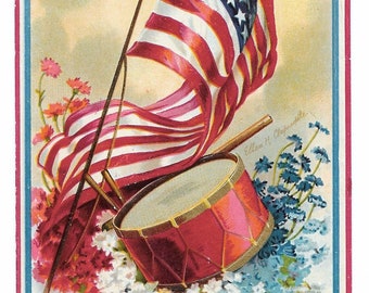 GERESERVEERD voor SUZIE - Clapsaddle GAR Flag and Drum Memorial Day-briefkaart, 1911