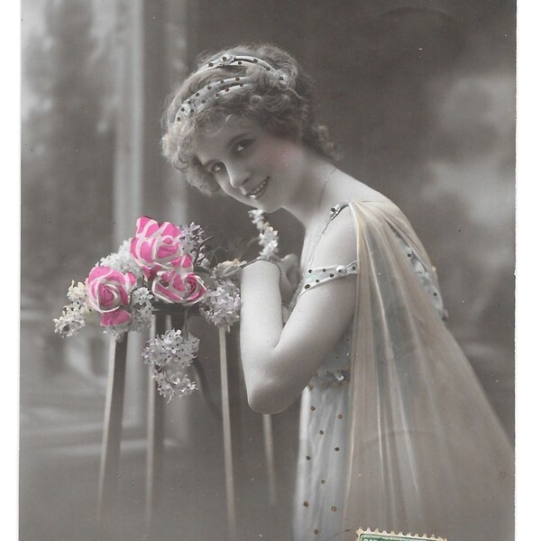 Rose Friendship Lady French Photo Postcard, c. 1910