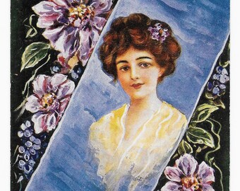 RESERVED FOR ADRIENNE - Purple Flowers Lady Postcard, c. 1910