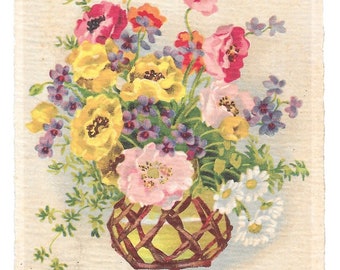 Colorful Floral French Postcard, 1937