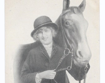 GERESERVEERD VOOR ADRIENNE - Prachtige Equestrienne-ansichtkaart, 1914