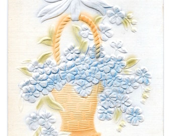 Carte postale d'anniversaire avec le panier de myosotis, v. 1910