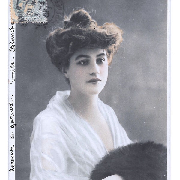 Actress Degenets French Photo Postcard with Postage Due Stamp, c. 1910