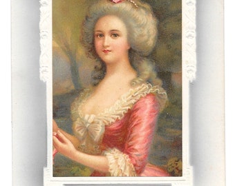 Beautiful Woman in Red Birthday Postcard, 1922
