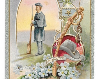 Forget-me-nots Soldier Memorial Day Postcard, c. 1910