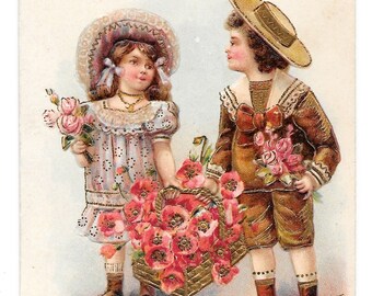 RESERVED-FOR-ADRIENNE-Poppy Kids Best Wishes Postcard, c. 1910
