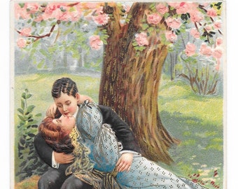 RESERVED FOR ADRIENNE - Love Under the Cherry Blossoms Postcard, c. 1910