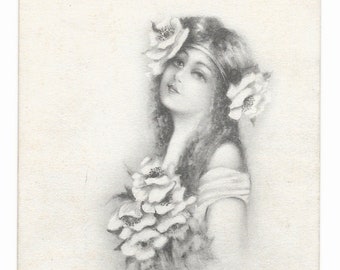 GERESERVEERD VOOR ADRIENNE - Mooie Poppy Lady-kaart, ca. 1910