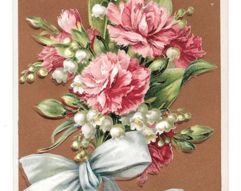 Carte postale d'Anniversaire en cuivre avec oeillets, 1907