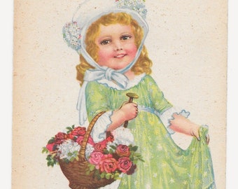 RESERVED FOR ADRIENNE - Green Girl Czech Postcard, c. 1910
