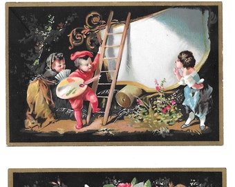 RESERVED FOR LEE - Victorian Pair of Busy Kids Album Cards, c. 1880