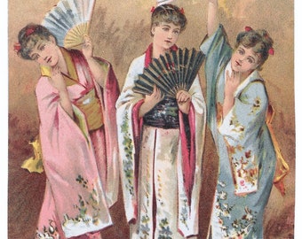 RISERVATO PER ADRIENNE - Coppia vittoriana di carte per album da donna Kimono, ca. 1880