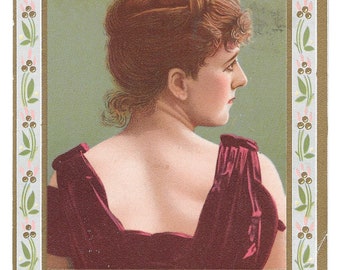 RESERVIERT FÜR ADRIENNE – Beautiful Woman Stoves Trade Card, ca. 1880