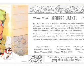 ONE RESERVED for KAYE - Charles Twelvetrees Snowball Boy Coal Company Ad Blotter, 1928