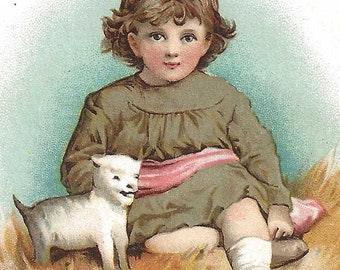 Victorian Girl with Dog Reward of Merit Card, c. 1880