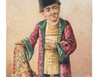 Rug Seller French Department Store Trade Card, c. 1880