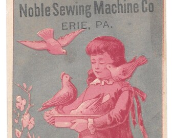 RESERVED FOR ADRIENNE - Feeding the Birds Sewing Machine Trade Card, c. 1880